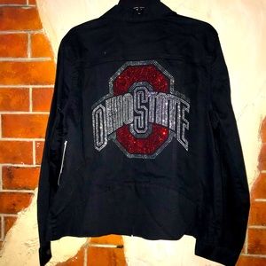 OSU Black Denim Jacket XL with rhinestone design